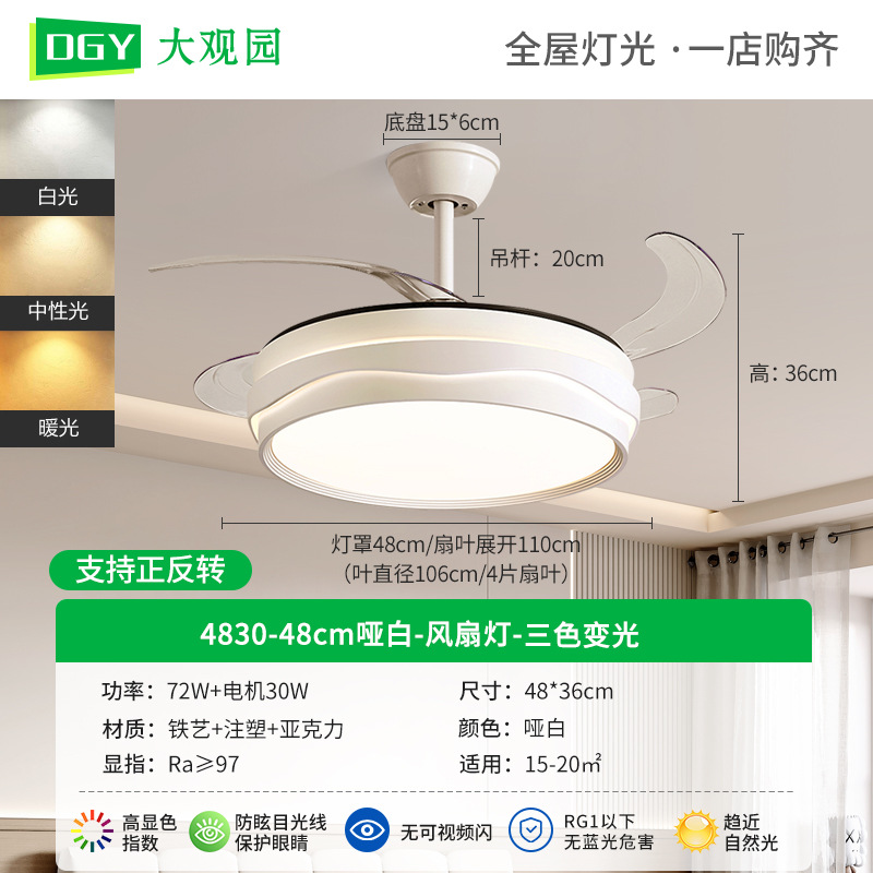 Comedor ventilador invisible lámpara de conversión de frecuencia simple moderna sala de estar doméstica dormitorio ventilador de techo lámpara de techo Zhongshan luminaria 125L image 6