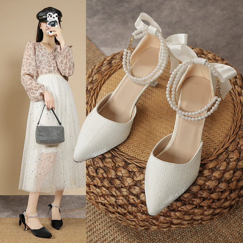 Баотоу сандалии женские 2025 новые иностранные туфли на высоком каблуке с бантом