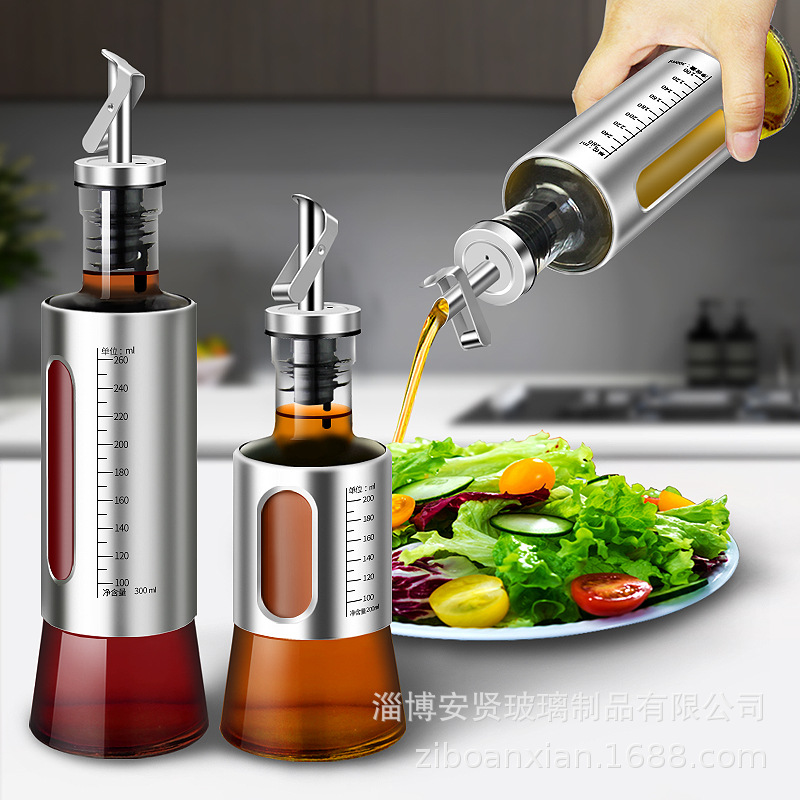 Engrasador de acero inoxidable botella de aceite de vidrio apertura y cierre automático inducción por gravedad hogar de gran capacidad cocina condimento botella condimento tarro