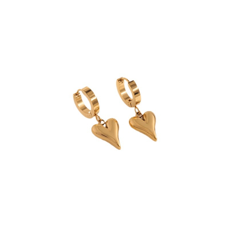 Pendientes de acero titanio, estilo coreano, de alta gama, modernos, diseño simple, pendientes con borla en forma de corazón, no se decoloran, pendientes chapados en oro real