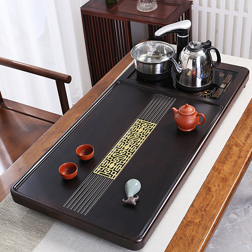 Tea Tray Solid Wood Black Ebony Tea Table Integrated Fully Automatic Electric Wood Tea Set Household Simple Tea Tray Wholesale 