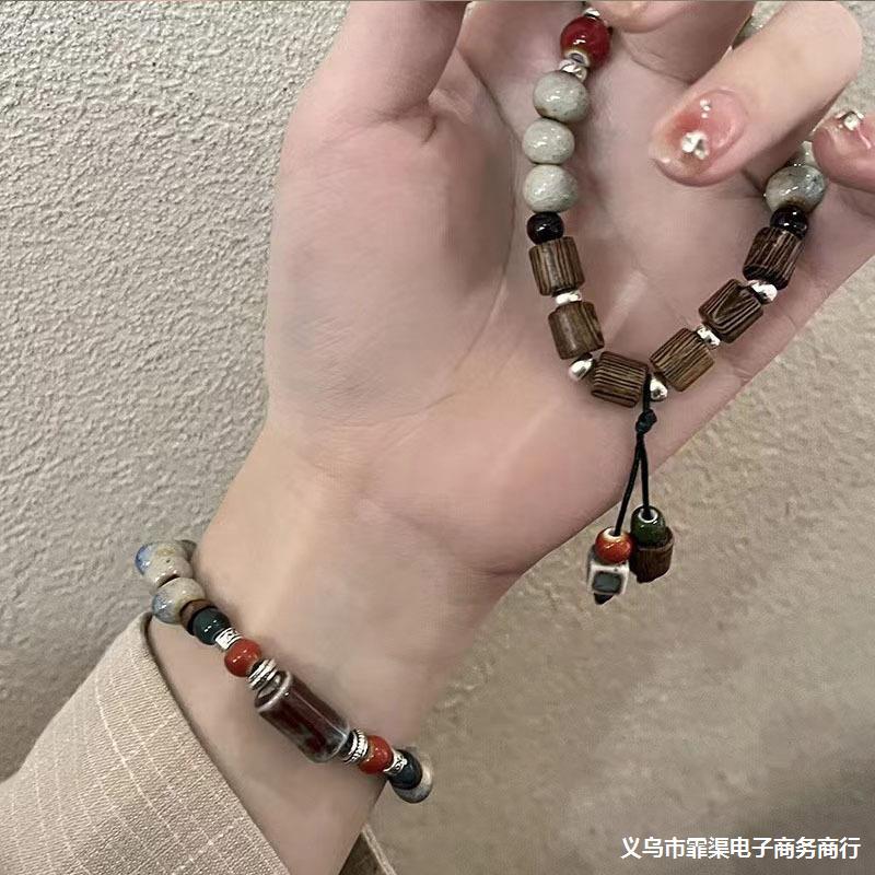 国风文艺陶瓷手链女民族风复古木珠古风手串小众设计情侣闺蜜手环