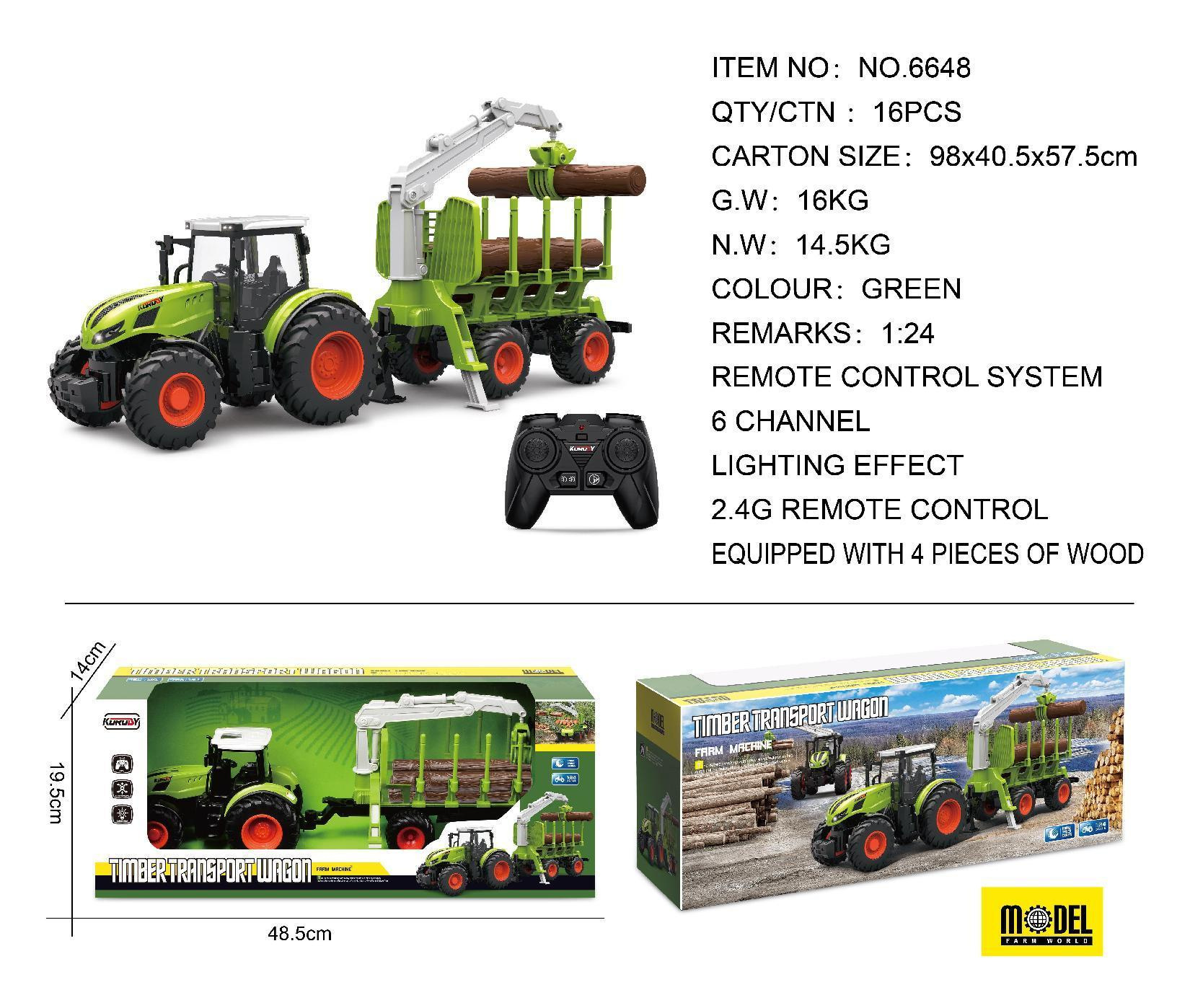 Vehículo de ingeniería de granjero de juguete eléctrico transfronterizo 2,4g control remoto inalámbrico de carga de 6 canales vehículo de carga de tractor grande