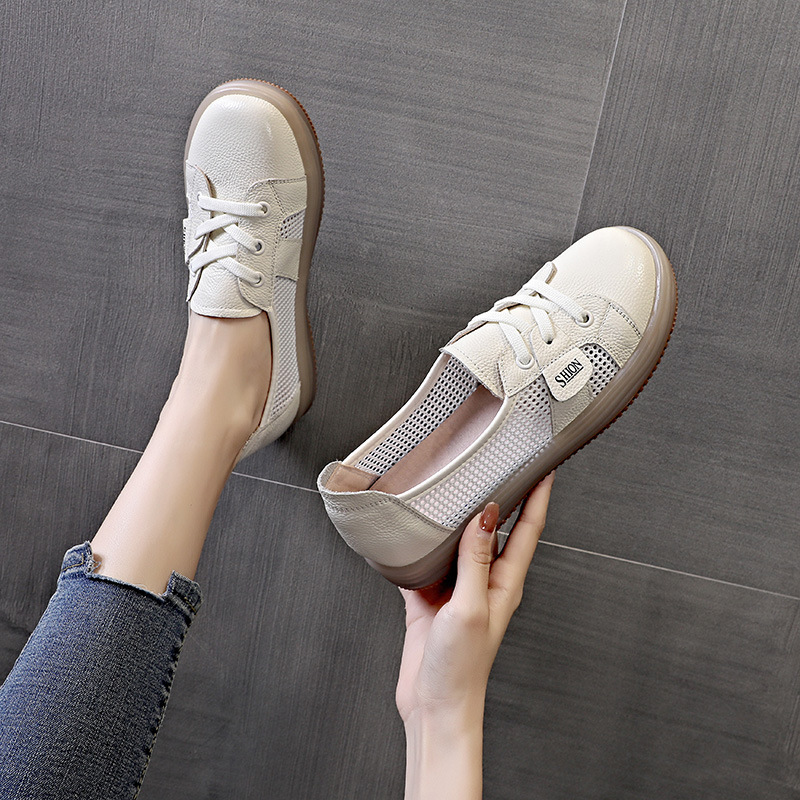 First-Layer Cowhide Small White Sneakers for Women Summer Breathable Shallow Mouth 2024 Tbottomon Soft Sole Anti-Odor Slip-On Shoes for Women