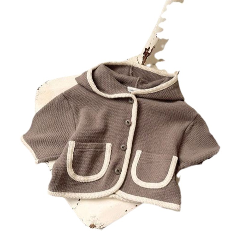 Ropa de bebé primavera estilo coreano ropa para niños bebé con capucha cardigan abrigo primavera ropa bebé contraste color bolsa borde superior