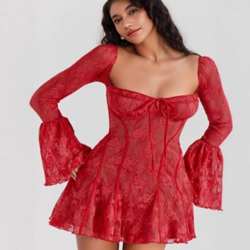 Autumn New Women's Clothing, Elegant, Fashionable, Slim Lace Trumpet Long-Sleeved Strappy A-Hem Dress for Women Autumn New Women's Clothing, Elegant, Fashionable, Slim Lace Trumpet Long-Sleeved Strappy A-Hem Dress for Women