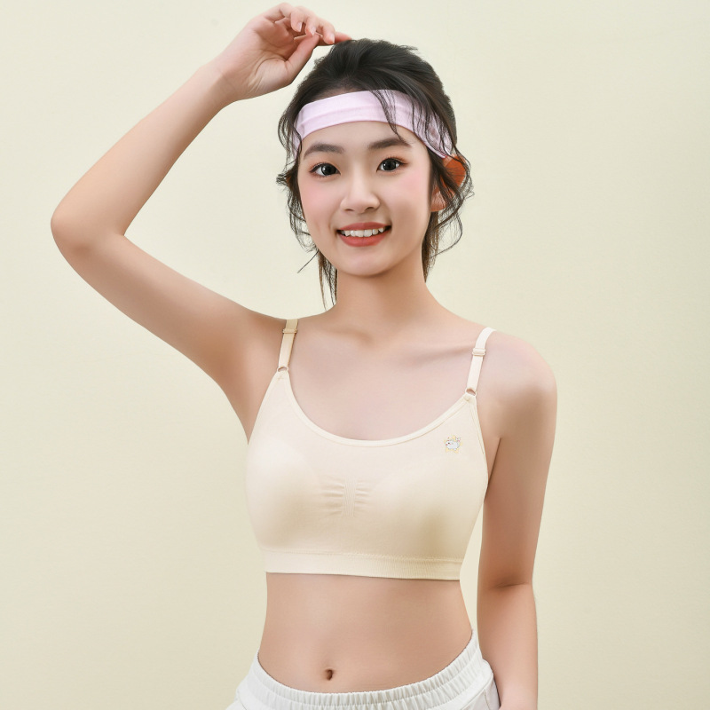 Developmental Girl's Second Stage 12 to 16 Years Old Intimates Sports Shock-Proof Fixed Cup Vest Student Anti-Bump Bra Developmental Girl's Second Stage 12 to 16 Years Old Intimates Sports Shock-Proof Fixed Cup Vest Student Anti-Bump Bra