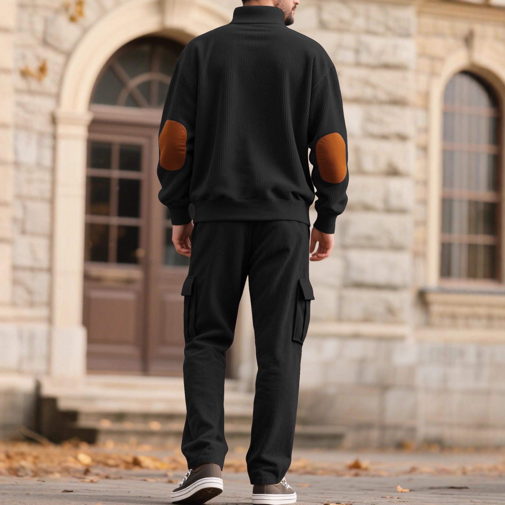 Comercio exterior Amazon transfronterizo Europa y Estados Unidos deportes casuales con solapa de manga larga dos piezas para hombres sueltos conjunto de herramientas de tercienda