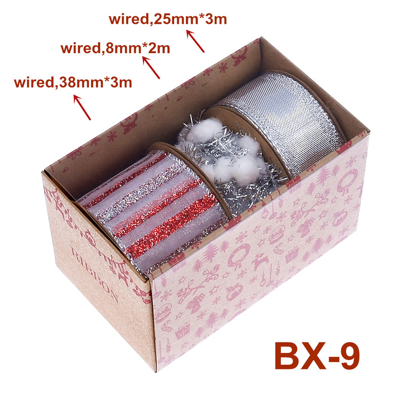 Nuevo transfronterizo Amazon Navidad cinta caja de paquetes de regalos árbol de Navidad decoración oro y plata cinta set