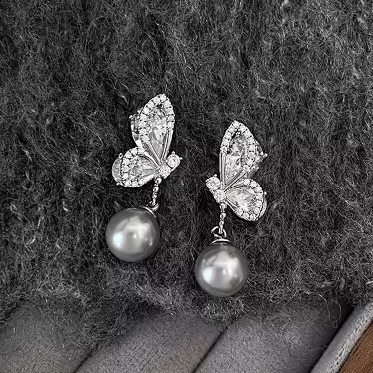 butterfly pearl for women in autumn winter, with a high-end feel micro inlaid zircon earrings. New design and earrings_voghion.com