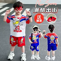 Мальчик Ultraman быстродушный костюм для отправки повязки для глаз 2024 новых детей красивый спортивный прилив детская одежда лето