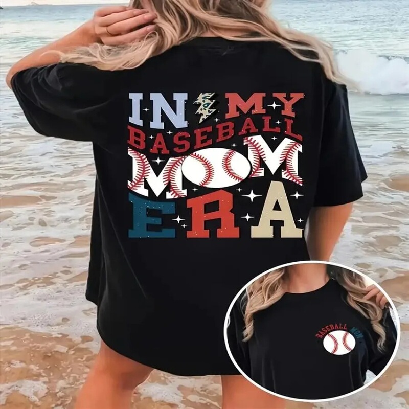 Women's Baseball Mom Graphic T-Shirt - "My Baseball Mom Era" Sports Letter Print