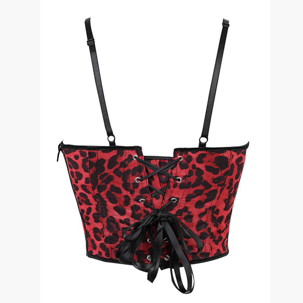 Nueva moda leopardo cremallera lateral cinturón de taza de hombro cinturón de hueso de pescado corsé damas comercio exterior transfronterizo