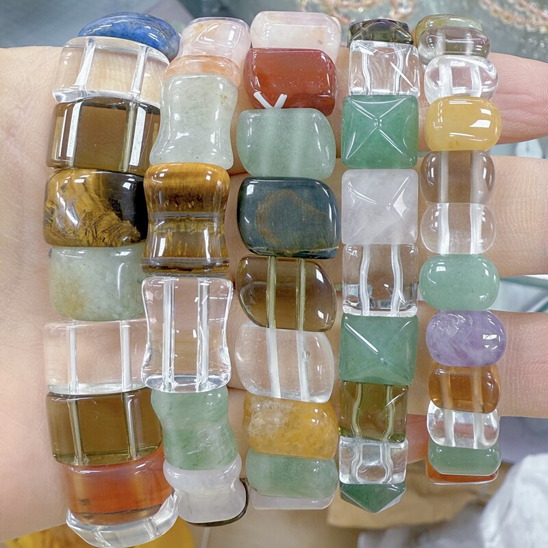 Factory Direct Sales Colorful Crystal Hand Brand White Crystal Amethyst Yellow Tiger Eye Green Aventurine Red Agate Mixed Color Jade