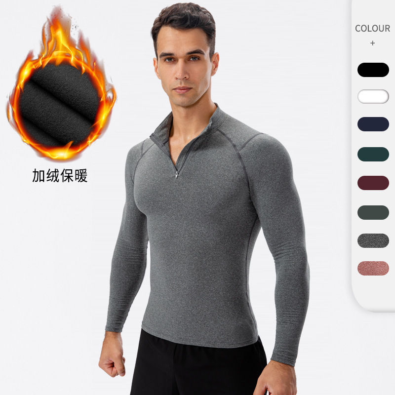 Men's Autumn and Winter Fleece Fitness Clothing, High-Elastic Tight-Fitting Sports Running Training Long-Sleeved Warm Stand-Up Collar Sweatshirt 11517 Men's Autumn and Winter Fleece Fitness Clothing, High-Elastic Tight-Fitting Sports Running Training Long-Sleeved Warm Stand-Up Collar Sweatshirt 11517