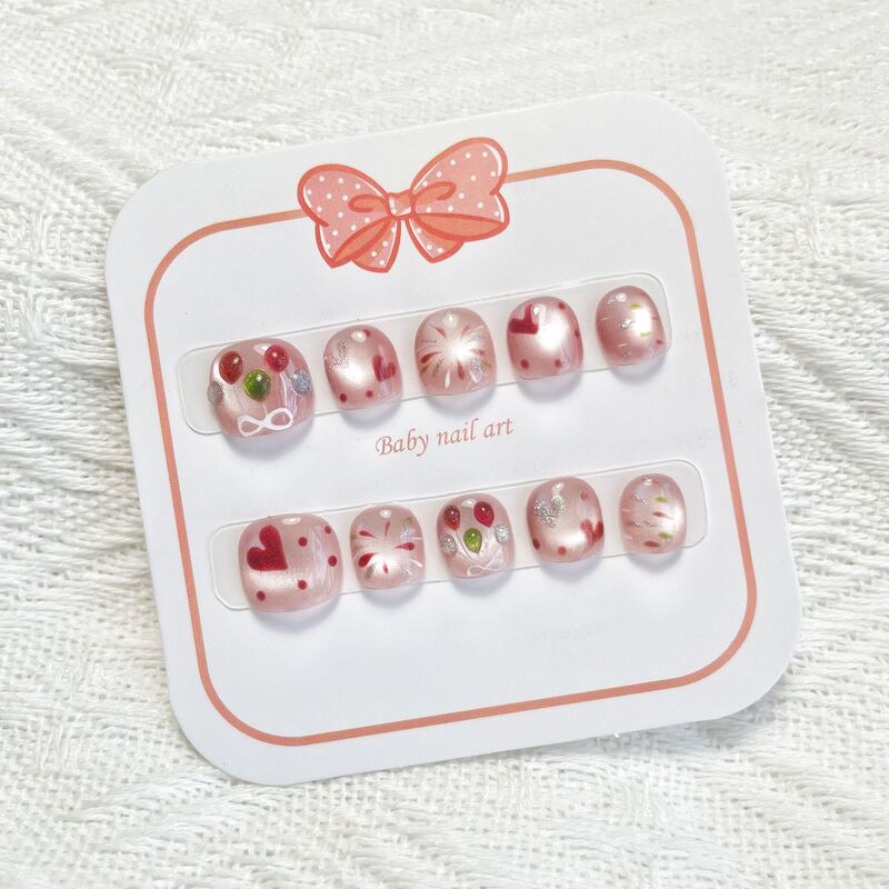 【Children's Wearable Nails】3D Confession Balloon Design Short Nail Stickers Purely Handmade 【Children's Wearable Nails】3D Confession Balloon Design Short Nail Stickers Purely Handmade