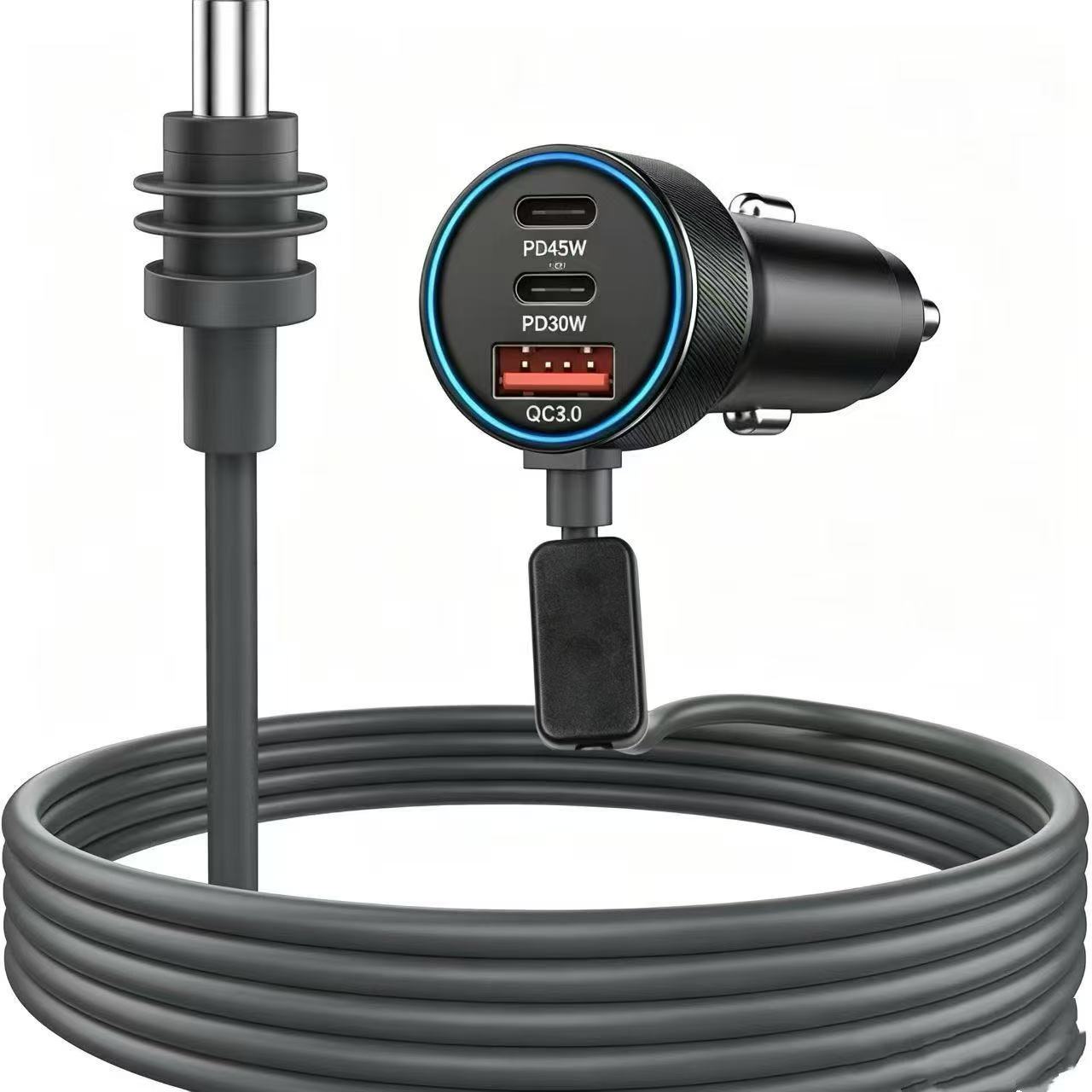Cross-Border New Model Car Charger Fourth Generation Car Charger Waterproof Power Cord Ni Mini Digital Display Aluminum Alloy Car Charger Head