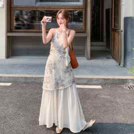 女装夏装夏季新款-新中式国风立体玫瑰吊带连衣裙