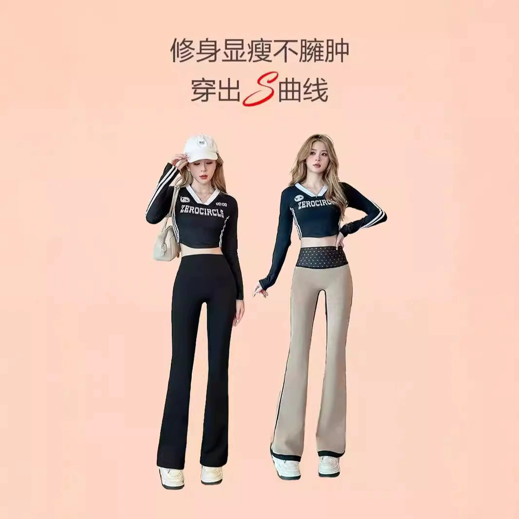 Плюс размер новый американский спортивный стиль Барби брюки микро-расклешенные брюки плюс бархатная теплая высокая талия тонкая, высокая пуля случайная акула