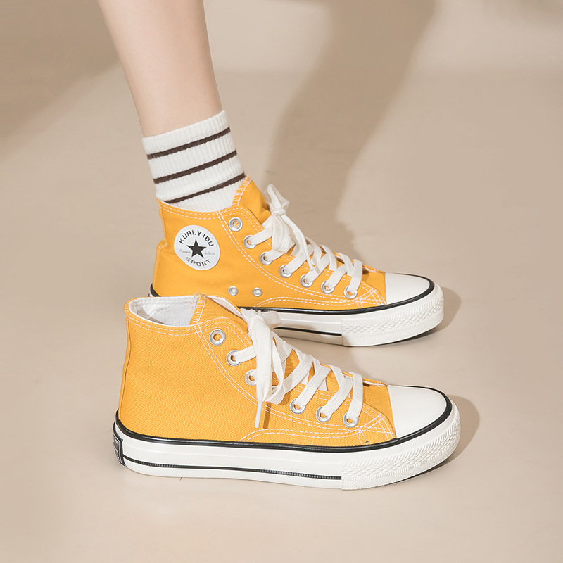 Zapatos de lona de alta talla de mujer amarillo clásico 2026 primavera al por mayor zapatos de tabla blanca de moda zapatos de alta altura