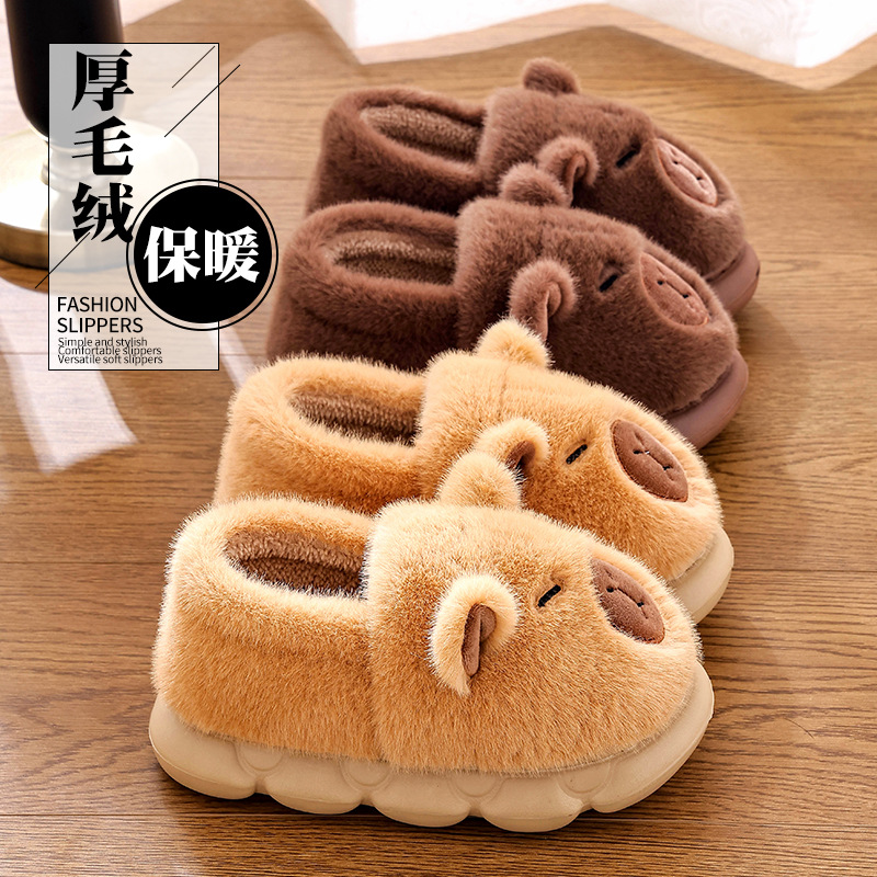 Zapatillas de algodón Capiballa otoño invierno de mujeres 2025 nuevo invierno interior calentamiento lindo zapatos de algodón de peluche para hombres