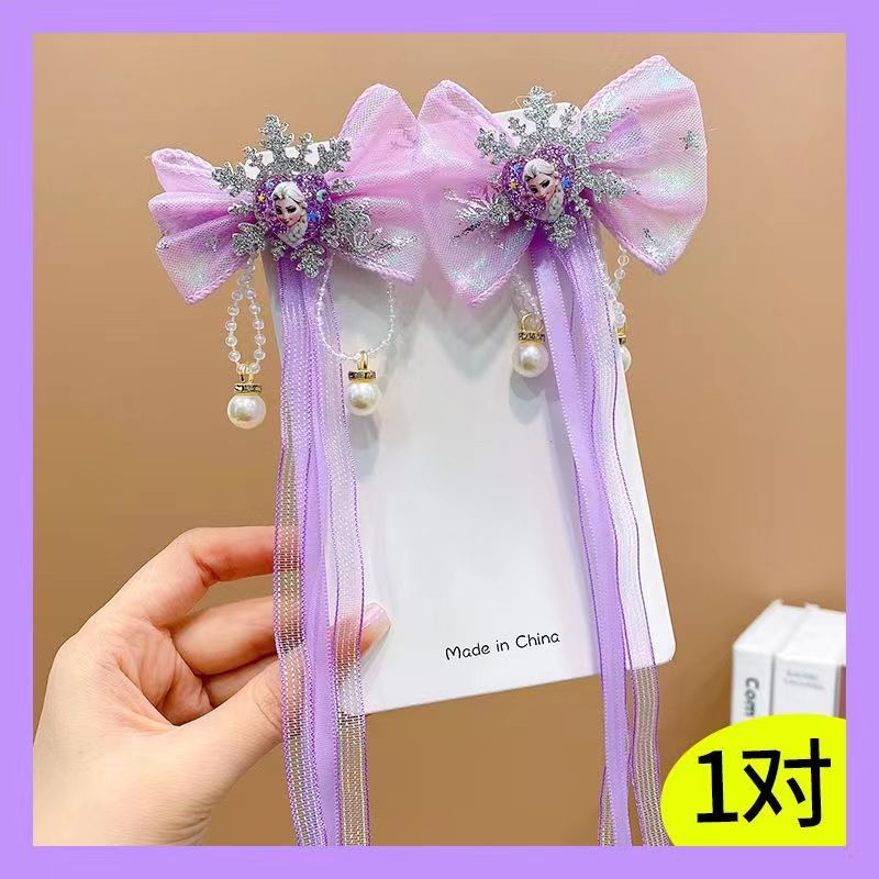 Girls' Tassel Headwear Bow Ice Ribbon Princess Little Girl Snowflake Hair Accessories Children's Hairpin Hairpin Wholesale