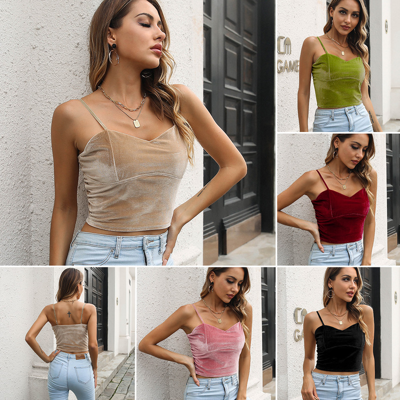 Outer Mold Real Shot S-3XL Velvet Heart Collar Small Camisole Women's Outer Wear Chest Navel-exposed Short Top New