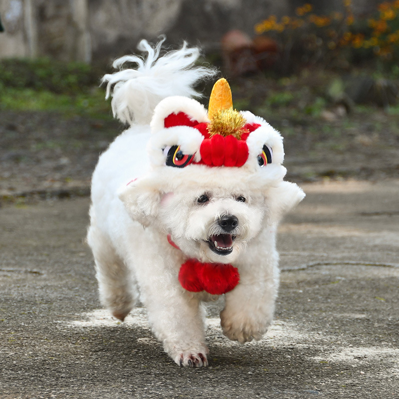Año nuevo sombrero de León chihuazi suministros para mascotas Año Nuevo cachorro ropa de León estilo chino cubo francés sombrero de baile de León