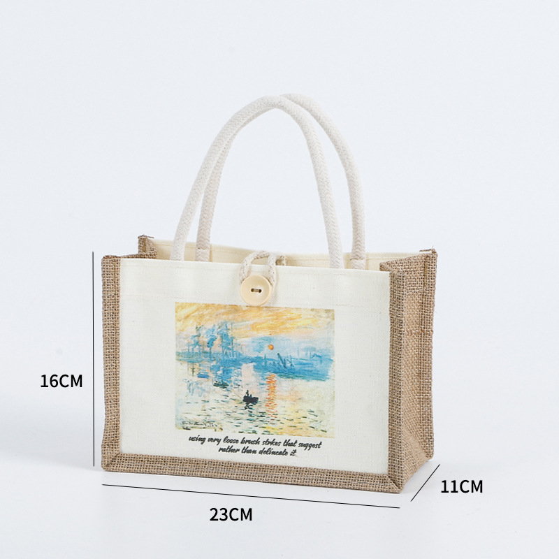 Bolsas de lino personalizadas Renacimiento DIY bolsa de compras de yute Bento impermeable gran capacidad no impresa bolsa de lino image 32