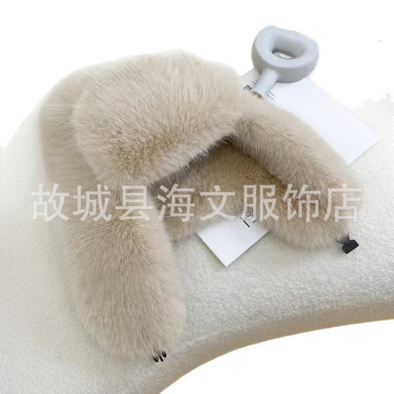 全毛毛雷锋帽女加厚保暖防风帽仿皮草狐狸毛风雪帽护耳帽子冬季|undefined