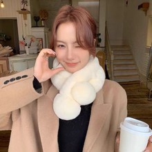 真毛兔毛围巾女冬季保暖学生百搭可爱交叉皮草围脖兔毛绒加厚毛领
