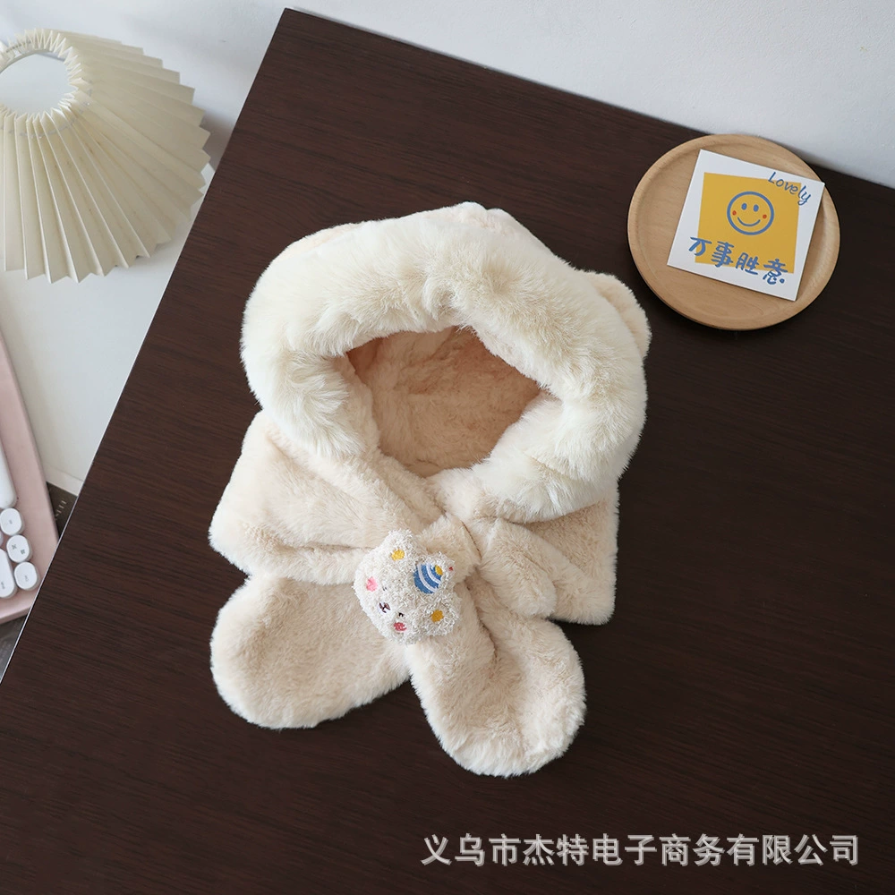 Demi-season cartoon children's hat, keep warm scarf, velvet cap for men and women, with little bears