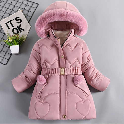 Girls 'winter clothes, thick coat, medium and long new cotton clothes, large fur collar, winter clothes, warm coat, children