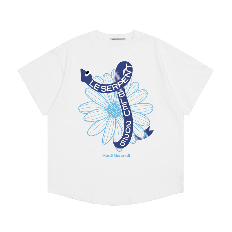 韓国マルディトレンディな半袖フラワープリントゴールドハイシルバー夏ラウンドネック純綿ルーズTシャツトップトレンディ|undefined
