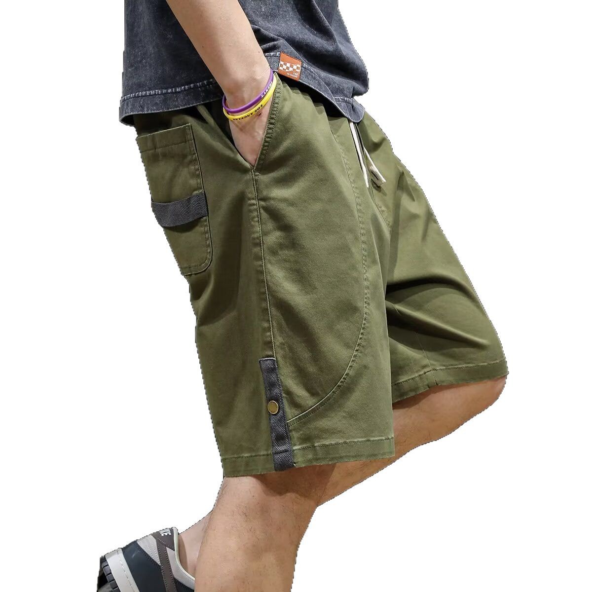 2025 estilo americano de alta calle retro lavado hombre marca de tendencia de verano cintura elástica suelta pantalones casuales rectos