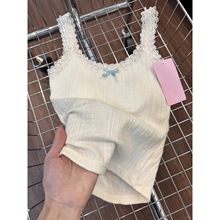 绝美蕾丝拼接吊带女内搭打底上衣春夏季bm修身蝴蝶结外穿减龄背