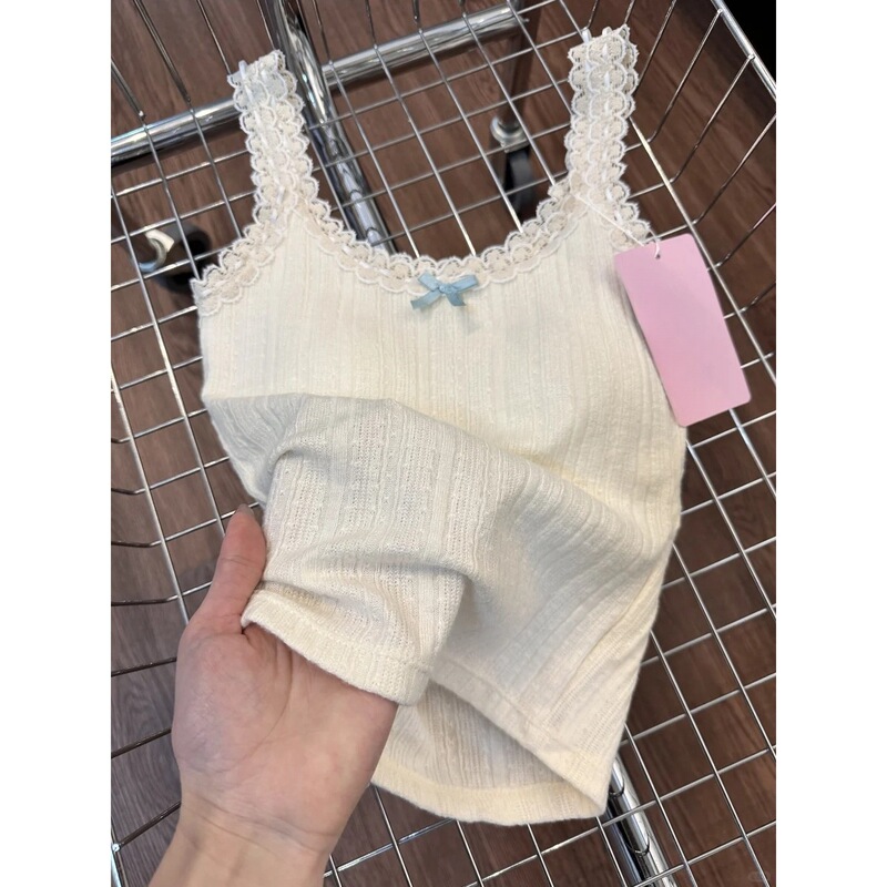 Beautiful Lace Splicing Suspbottomer Women's Inner Layering Top Spring and Summer Bm Slim Bow Outer Wear to Reduce Age