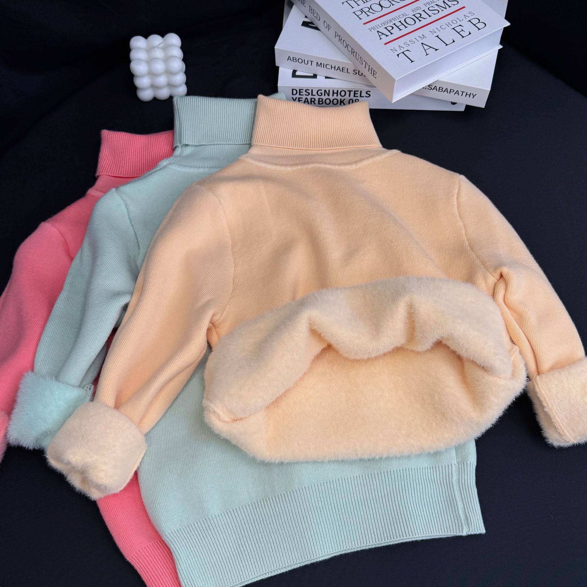 Niñas más suéter de terciopelo un terciopelo grueso niños de cuello alto para niños de invierno bebés base de punto chaqueta