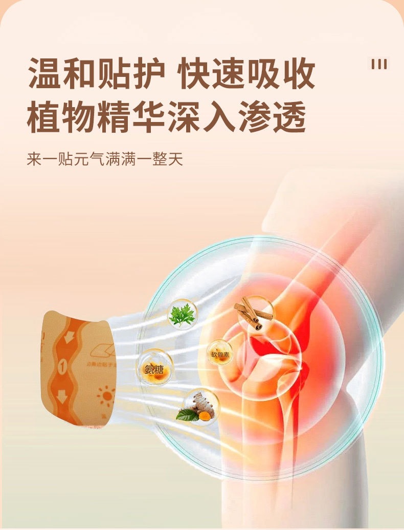 Moxa Knee Patch Ai Ye Herbal Topical Plaster with Four-Way Stretch Fabric 5 Patches per Box specifications