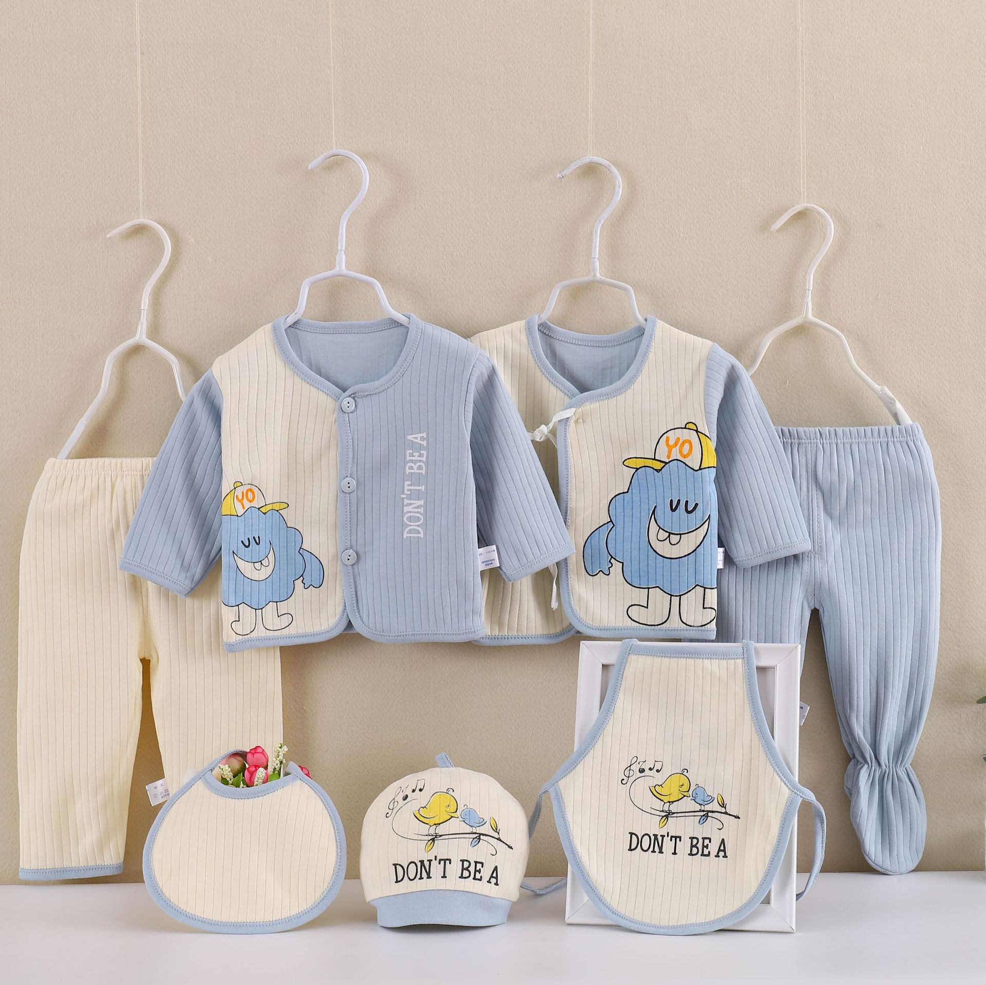 Conjunto para recién nacido, conjunto de siete piezas de algodón peinado, ropa y artículos para bebés, set de regalo para bebés y niños, para uso personal.