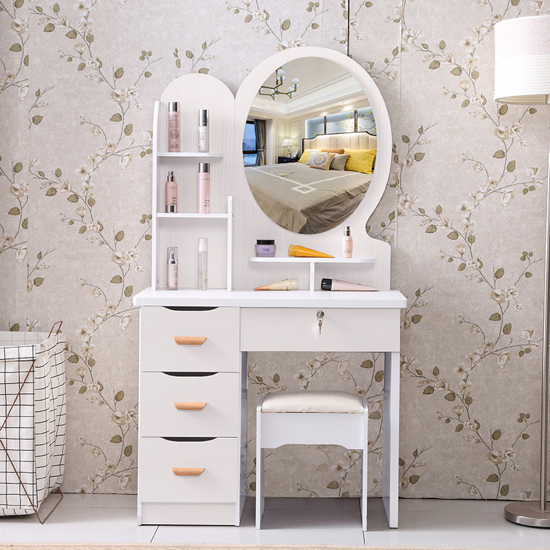 Wholesale Cross-Border Makeup Cabinet and Cupboard Integrated Bedroom Rental Dresser with Mirror Small Makeup Table Foreign Trade