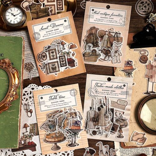 infeelme sticker pack retro prologue series retro handbook DIY material decorative stickers 40 pieces in 4 styles