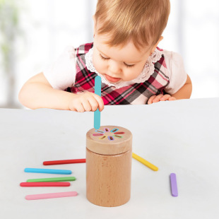 Color Classification Bucket Teaching Aids Kidsren's Color Shape Cognitive Matching Solid Wood Pen Holder 3 to 6 Years Old Educational Wooden Toys