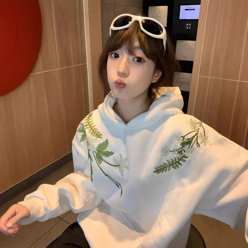 National Fashion Brand New Chinoiserie Floral Embroider Hooded Sweatshirt for Women Spring & Fall Loose Design Niche Casual Versatile Jacket