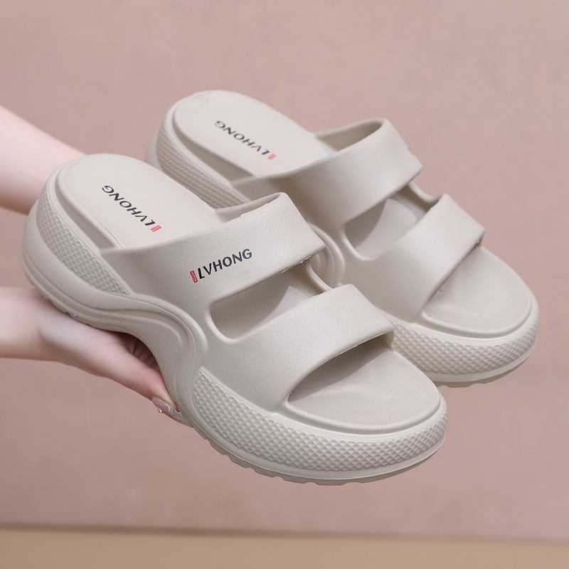 2025 nueva moda muffin de fondo grueso zapatillas frías de tacones altos EVA para mujeres de verano para aumentar la altura zapatillas casuales transfronterizas