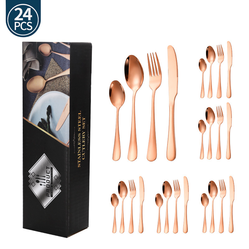 Juego de vajilla de acero inoxidable de Amazon transfronterizo 1010 Cuchillos, tenedores y cucharas de comida occidental Juego de 24 piezas Cuchillos y cucharas de bistec