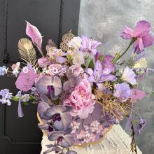 2026年宵花紫色抱抱桶插花开业乔迁仿真花束仿真花材福桶材料包