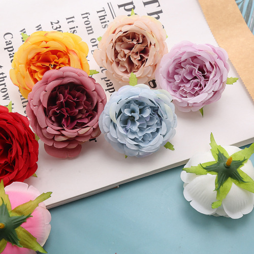 6cm Simulation European-Style Small Peony Flower Heads, Silk Fabric Silk Flowers for Decorative Handmade Wreaths & DIY Floral Gift Boxes—Camellia Blossoms