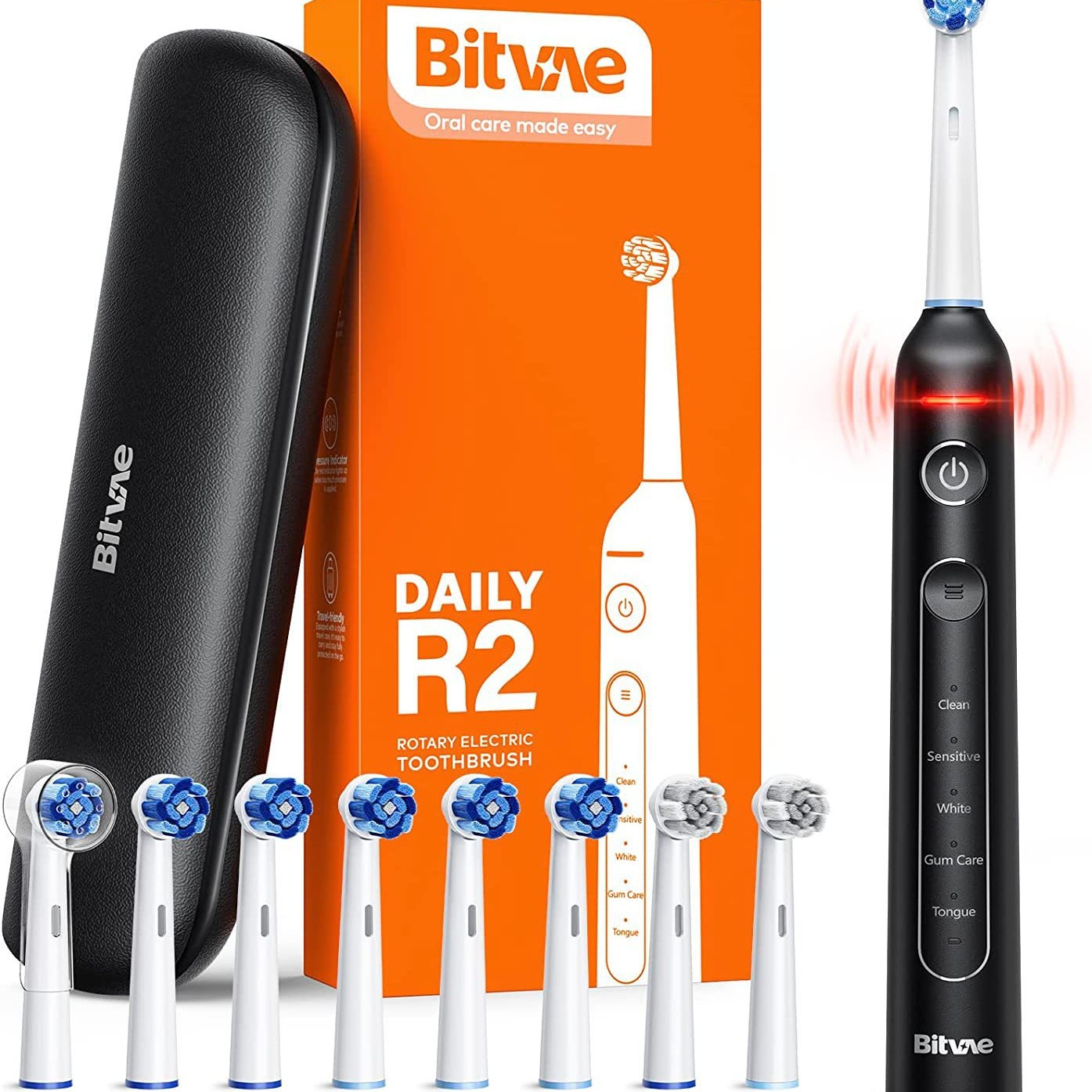 Bitvae Electric Toothbrush R2 Adult Rotating Electric Toothbrush, with 8 Brush Heads, 5 Modes, Export Version