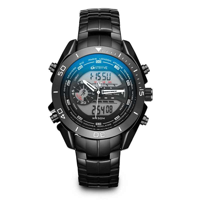 STRYVE 8019 hombres de negocios Acero inoxidable reloj electrónico puntero cronometraje cuarzo los hombres sijev